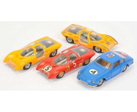 Politoys - Group of 4x unboxed Ferrari Sports Cars. Comprising 2x P5 - Yellow Orange, 1x with labels applied, P5 - Red #5, 33
