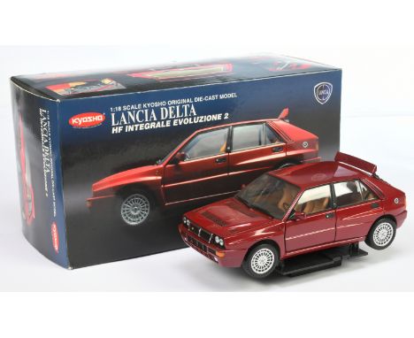 Kyosho 1/18 scale 08341RM Lancia Delta HF Intergrale Evoluzione II (Bordeaux red MICA), requires some cleaning, factory paint