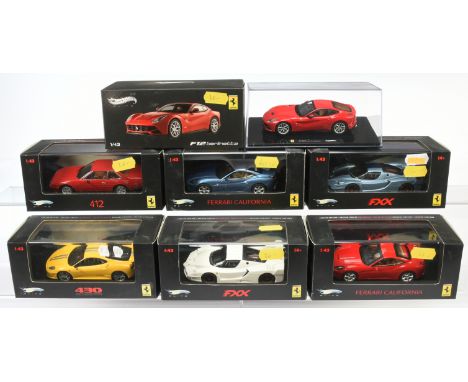Hot Wheels Elite 1/43rd Group of 7x Ferrari Road Cars. To include N5611 FXX - Metallic Light Blue / Dark Blue stripes, N5952 
