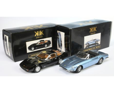 KK Scale. Pair of 1/18th Ferrari 365 Cars. Comprising KKDC180284 365 GTC4 - Black, KKDC180052 365 California - Metallic Light