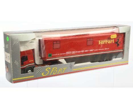 LBS 5419 1/43rd Iveco "Ferrari" Articulated Truck &amp; Race Car Trailer. comes with unattached mirrors, (cellophane window s