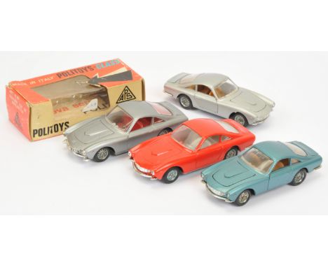 Politoys, group of 4x Ferrari 250 GT Berlinetta sports cars. Comprising No.85 Metallic Grey with red interior - plastic body,