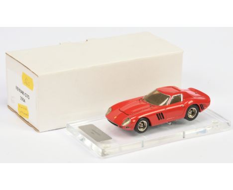AMR 1/43rd Ferrari GTO - Red 1964, built by Tim Dykes at MPH Models, mounted on a perspex plinth, both windscreen wipers deta