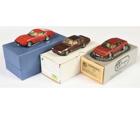 Heco, Replicars &amp; Classic 43 1/43rd Group of 3x Ferrari Cars. Comprising Heco 84 - Resin 412 - Metallic Burgundy, (1x doo