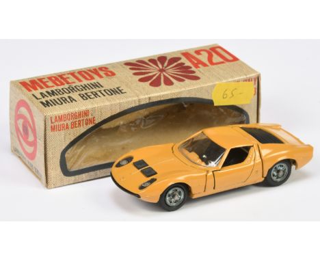 Mebetoys (Italy) No. A20 Lamborghini Miura Bertone - mustard yellow, black interior. Condition is Near Mint in Excellent box.