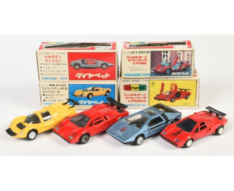 Diapet (Japan) Mixed Group of Sports Cars. Comprising G5 Maserati Boomerang - Metallic Blue, G66 Lamborghini Countach LP500 -