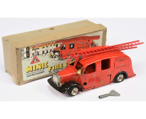 Triang Minic Fire Engine - red, including 2-piece plastic ladder and brass bell, pump detail to rear, tinplate wheels with th