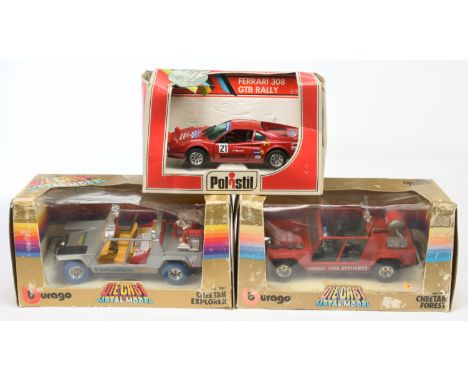 Bburago &amp; Polistil. Group of 3x Lager scale vehicles. Comprising Bburago 1/24th 1186 Lamborghini Cheetah "Forest Fire App
