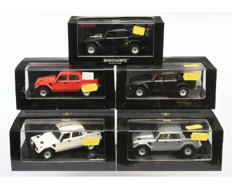 Minichamps 1/43rd Group of 5x Lamborghini LM 002. To include 103375 - White,103371 - Black, Minichamps / Kyosho 103373 - Blac