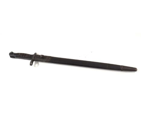 American M1917 pattern Enfield bayonet in leather scabbard dated 1917, stamped with US flaming grenade markings, scabbard sta