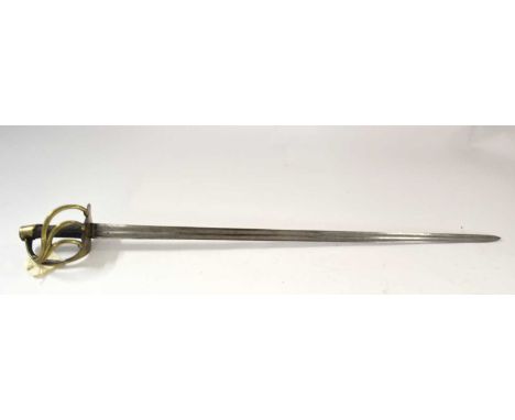 19th Century French Napoleonic War heavy cavalry cuirassier sabre lacking scabbard marked Kliegenthal January 1815, doubled f