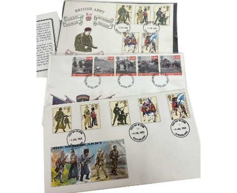 A mixed lot of first day cover stamp sets, depicting the British Army (x2) and commemorating D-Day