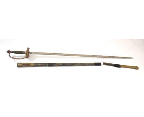 American Civil War period 1840 pattern Army NCO sword with leather scabbard made by Ames MFC Co, Chicopee dated 1865 US with 