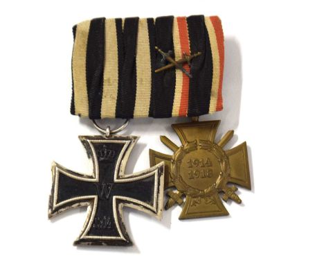 First World War Imperial German Medal pair to include Iron Cross EK1914 with suspension ring stamped (marks rubbed) together 