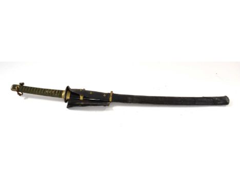 Second World War Imperial Japanese Officers landing sword/katana with steel blade, metal tsuba, and gilt mounts with chord wr