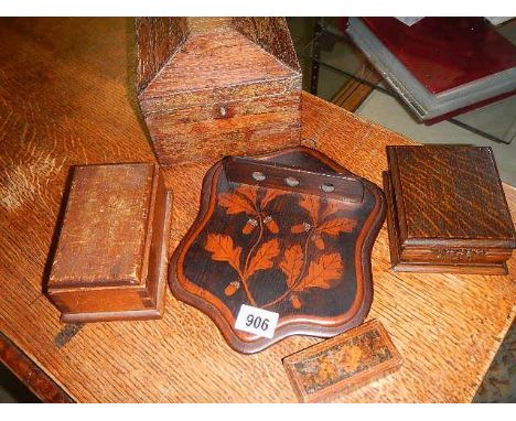 A good lot of wooden items including inlaid pipe rack, tunbridge box etc.,