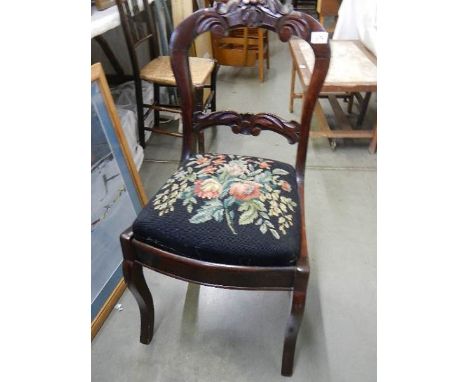 A Victorian chair with tapestry seat, COLLECT ONLY.