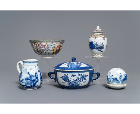 Full title: A varied collection of Chinese blue and white and famille rose wares, Kangxi and later------- Description: H.: 13