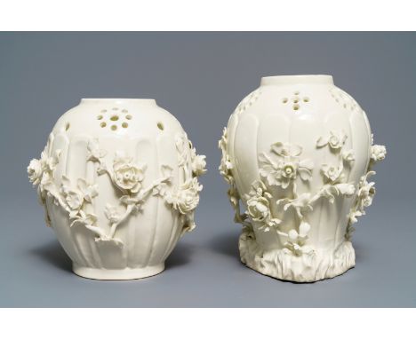 Full title: Two soft paste porcelain pot-pourri vases, Saint-Cloud, France, 18th C.------- Description: H.: 21,5 - 19 cm