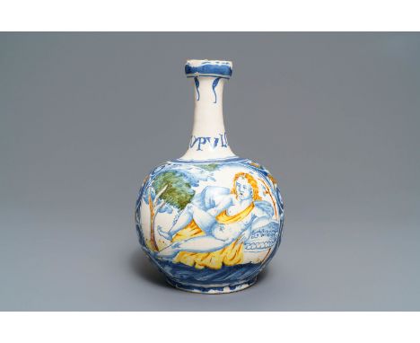 Full title: An Italian maiolica pharmacy bottle with a male portrait, Deruta or Castelli, 17th C.------- Description: H.: 27,