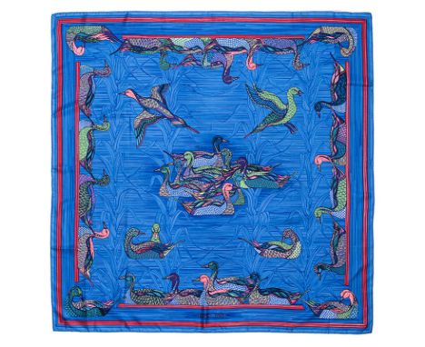 AN HERMES SILK SCARF: LA MARE AUX CANARDS artist: Daphne Duchesne year of issue: 1981 theme: patterned ducks       colours: c