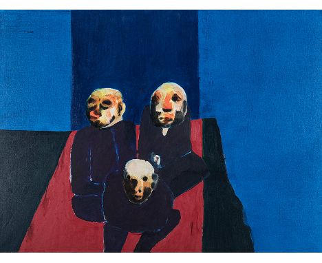 Robert Griffiths Hodgins (South African 1920-2010) THREE MEN WAITING signed, dated 1998/9 and inscribed with the title on the