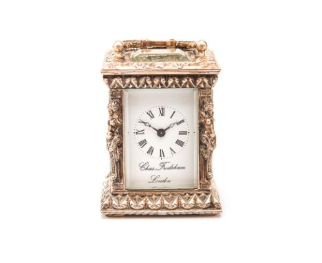 AN ENGLISH SILVER PRINCE OF WALES MINIATURE CARRIAGE CLOCK, CHARLES FRODSHAM, LONDON, CIRCA 1930 the 3,5 by 5cm rectangular w