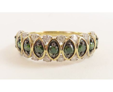 A 9ct gold green and white diamond dress ring, total weight 0.75cts, finger size P 1/2, 2.74g gross; from the Manhattan colle