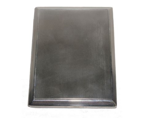 A slide action silver cigarette case with engine turned decoration