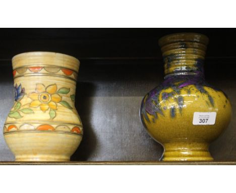 A pottery vase by Crown Ducal with Charlotte Rhead signature to base, as found, together with another pottery vase with attra