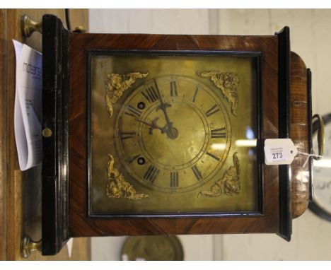 A late 17th century-style rosewood bracket clock, caddy top with brass carrying handle above the brass dial with Roman numera