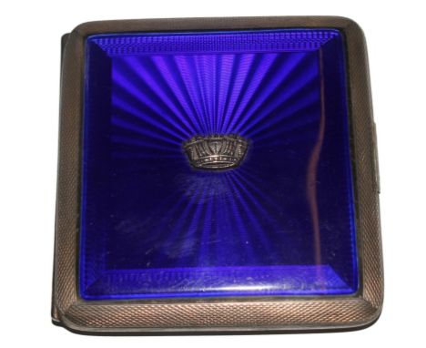 A silver and enamel cigarette case with Royal Navy crown