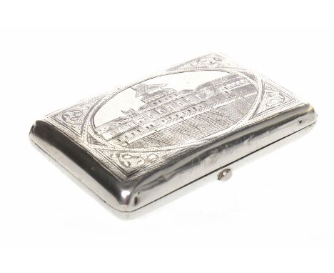 RUSSIAN SILVER NIELLO CIGARETTE CASE maker's mark in Cyrillic, left facing kokoshnik for Ivan Lebedkin, Moscow 1898-1914, wit