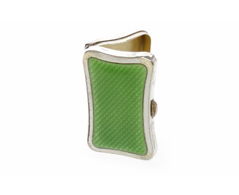 SILVER PILL BOX WITH GUILLOCHE ENAMEL INLAYmarks rubbed, maker C & (?), Birmingham 1942 (?), of shaped rectangular form, in f
