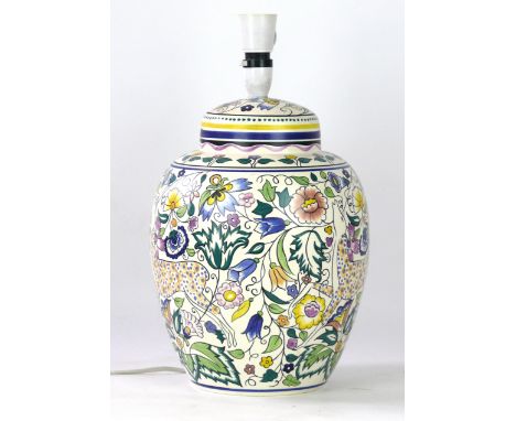 A Poole pottery table lamp of baluster form
Decorated with animals in natural landscape, painted by Susan Russell, factory ma