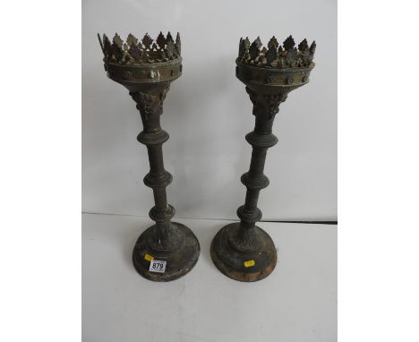 Large Pair of Vintage Metal Candle Sticks 