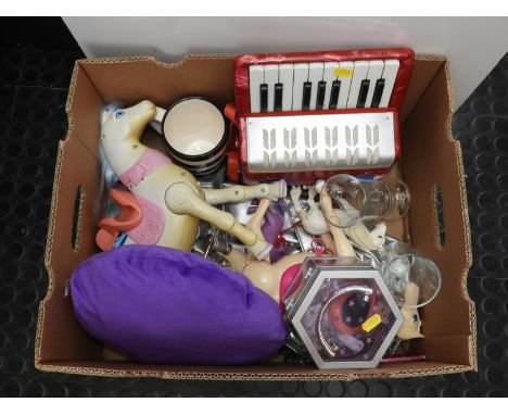 Box of Misc - Dolls, Childs Accordion etc 