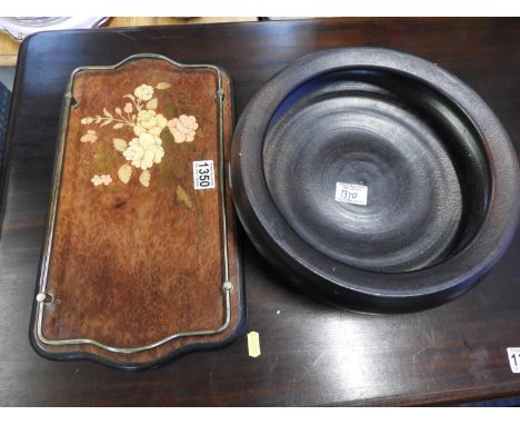 Inlaid Tray and Large Ceramic Bowl 