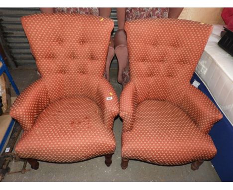 Pair of Button Back Upholstered Armchairs 