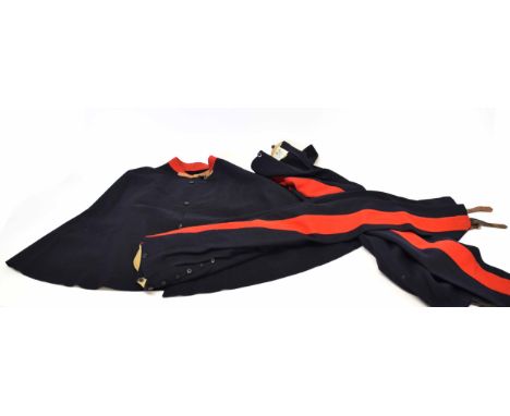 1938 dated mint Royal Horse Guards winter three-button cloak, navy blue with red collar attached, with leather buckle fasteni