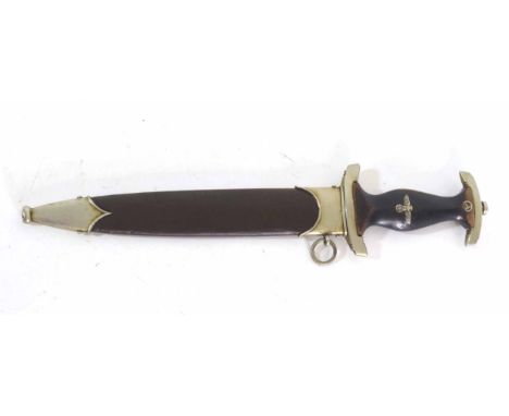 Standard 1933 pattern Sturmabteilung (SA) single hanger dagger and scabbard, 22cm long double edged blade, maker's mark by Lo