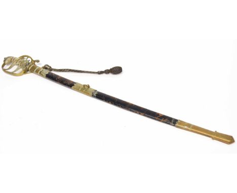 Victorian 1822 pattern sword with scabbard, blade with piped back, grip with wood and fish-skin and bound with brass wire, Vi