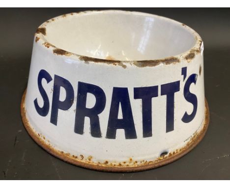 A Spratt's enamel dog bowl, with unusual patent at base of bowl.