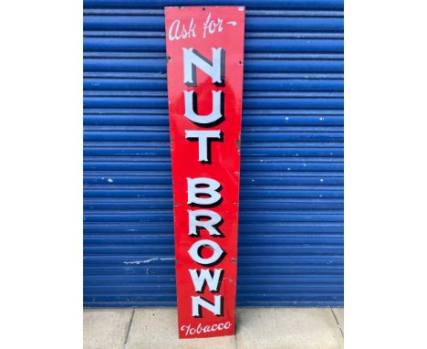 A Nut Brown Tobacco vertical enamel sign, with good gloss, 12 x 63". 