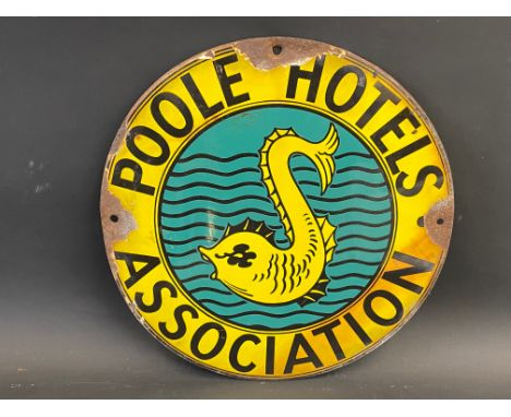 A Poole Hotels Association circular enamel sign with sea creature image to centre, 14" diameter. 