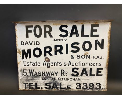 A double sided For Sale estate agent enamel sign for David Morrison &amp; Son of Sale, unusually with top hanging flange, 21 