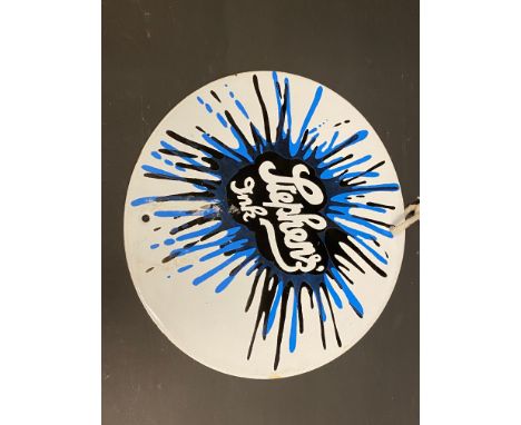 A circa 1980s reproduction enamel sign advertising Stephens' Ink, 8" diameter.