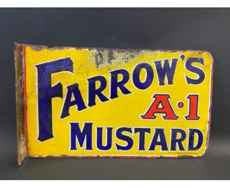 A Farrow's A1 Mustard double sided enamel sign with hanging flange by Wildman &amp; Meguyer Ltd, 20 x 12".