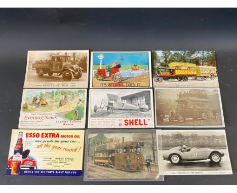 A small selection of motoring and other interesting postcards including Sternol Oil, Shell etc. 