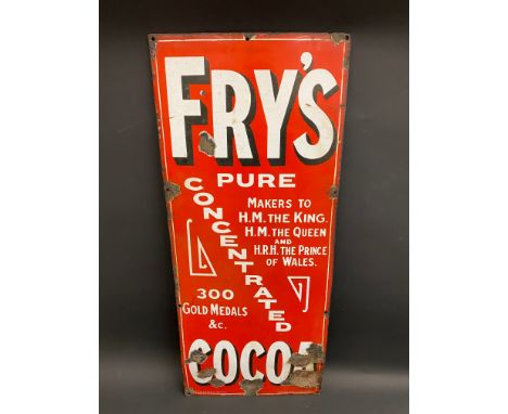 A Fry's Pure Concentrated Cocoa '300 Gold Medals' rectangular enamel sign by Chromo, 15 x 36".